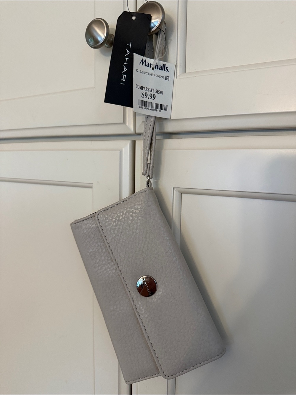 Tahari Light Gray Leather Wristlet Clutch
